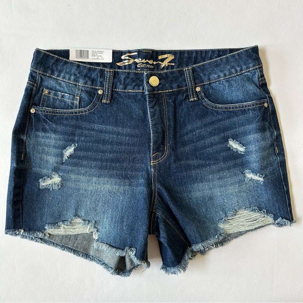 ✨NWT Seven 7 Women's Weekend Denim Shorts 5 Blue Stretch 10 Raw Hem Distressed